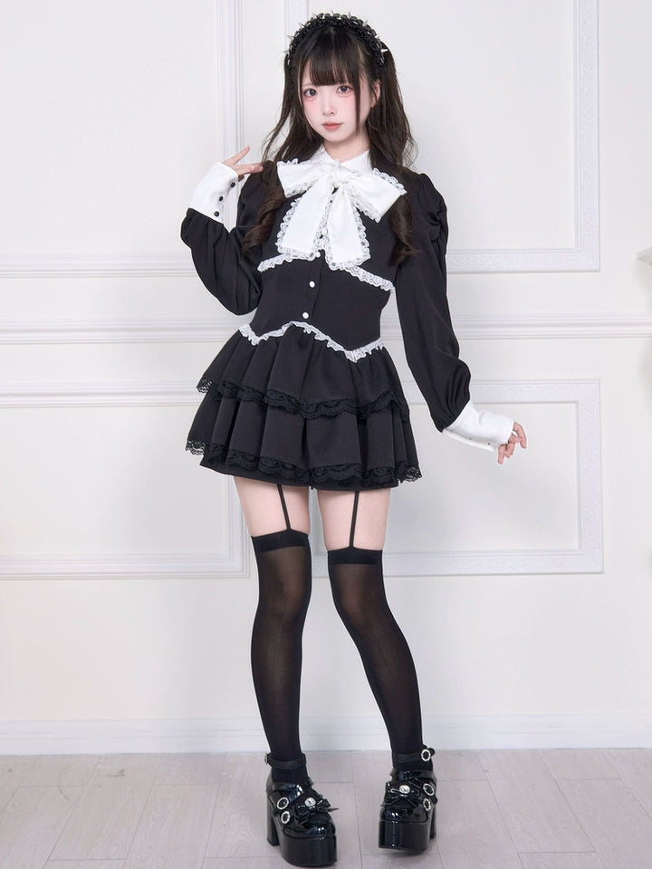 Long-sleeved Jirai Kei Dress, Elastic Shorts (L M) 44117:796536