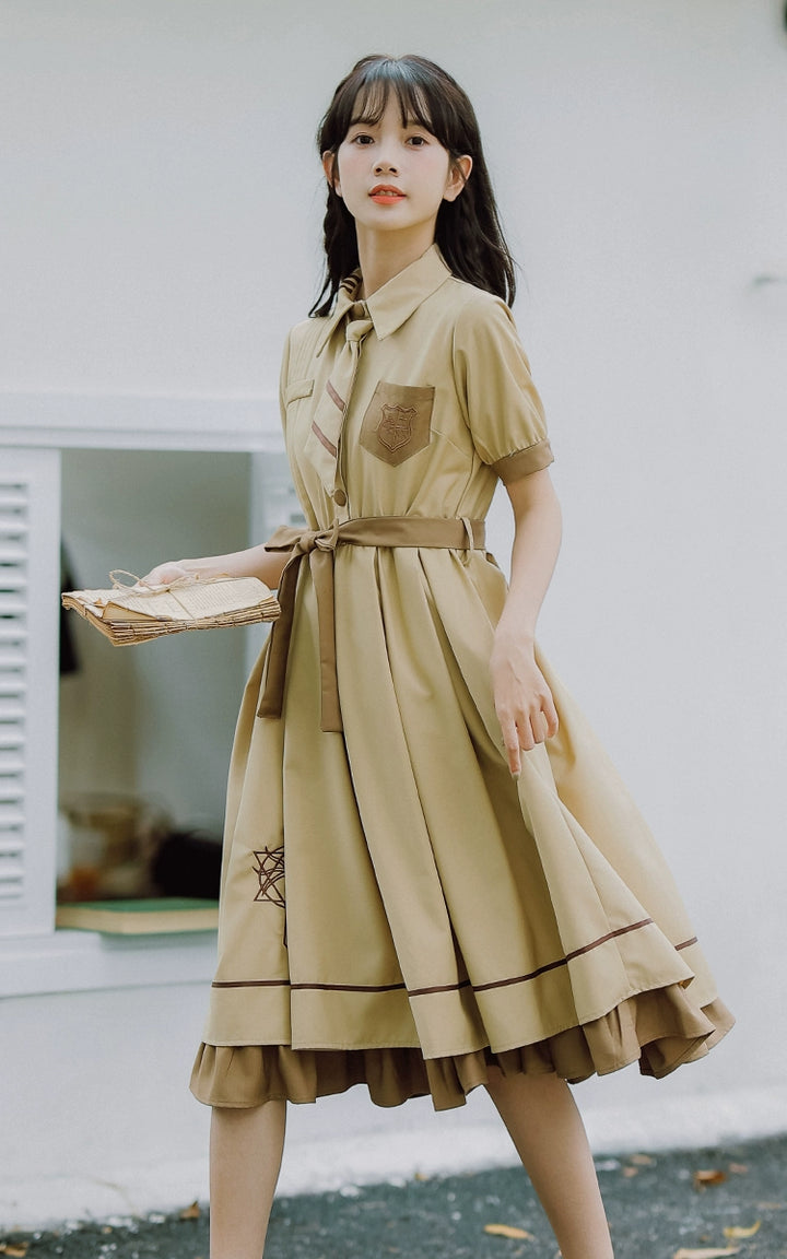 Preppy JK Uniform Dress A-line Princess Dress With Cape Multicolor 42437:760985