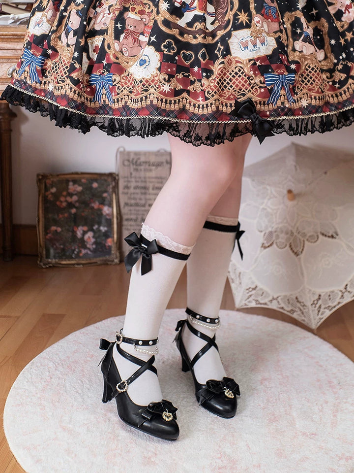 Classic Lolita Pointed Toe High Heels, Pearl-Like & Rhinestone 45841:864885