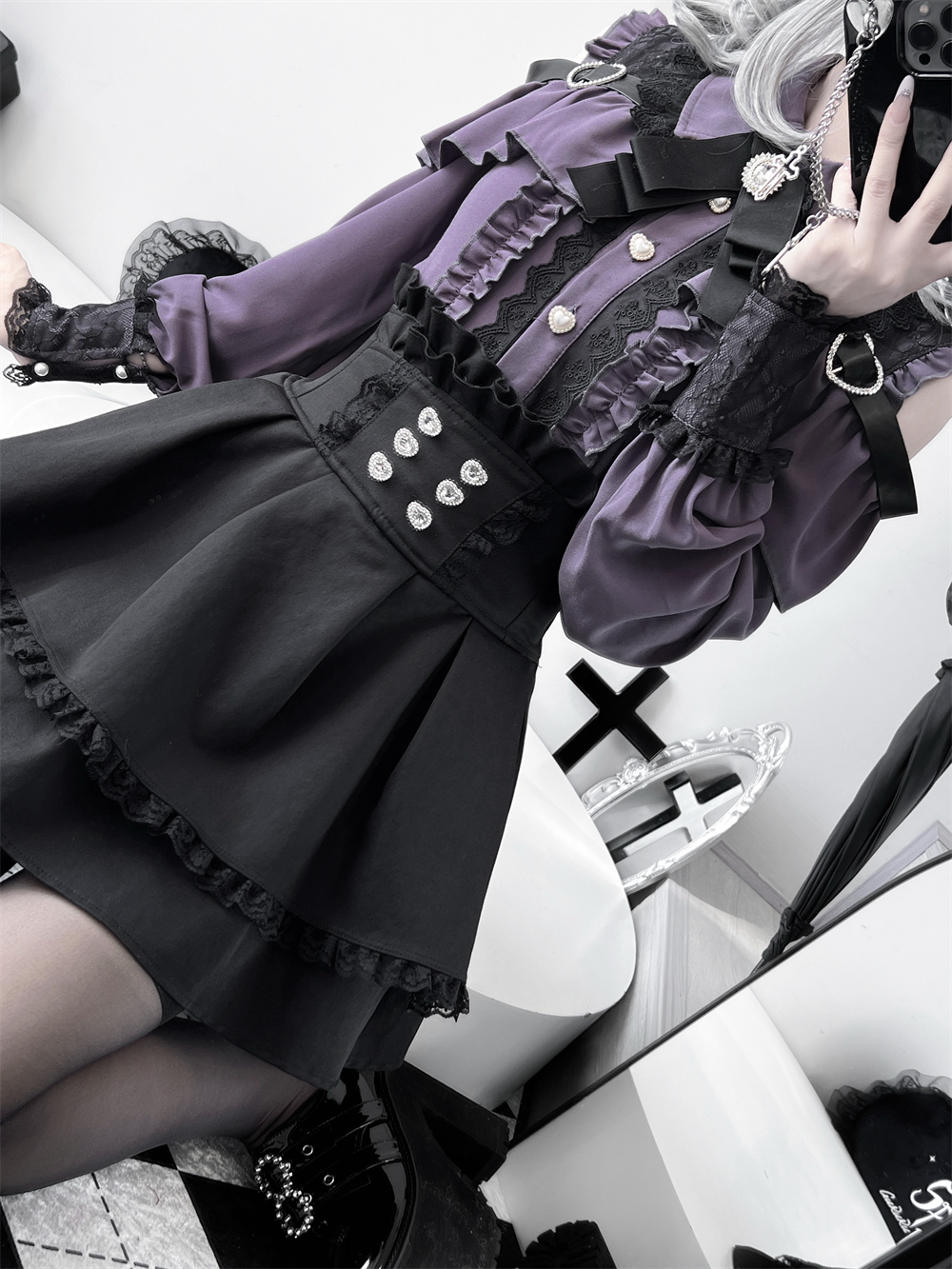 Lace-trimmed Jirai Kei Blouse, Multiple Colors 43878:788237