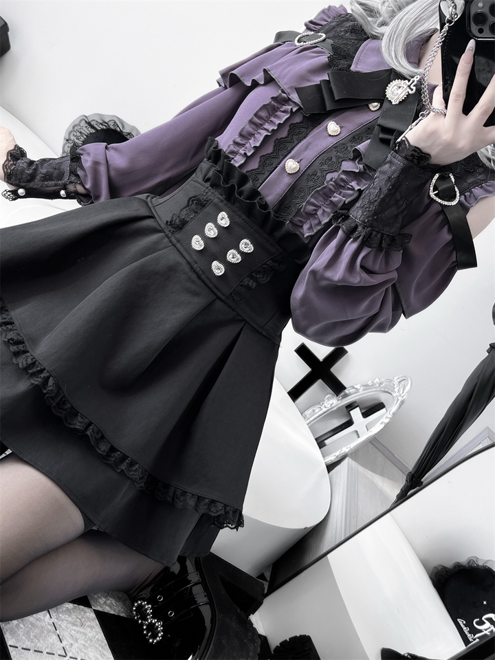 Lace-trimmed Jirai Kei Blouse, Multiple Colors 43878:788237