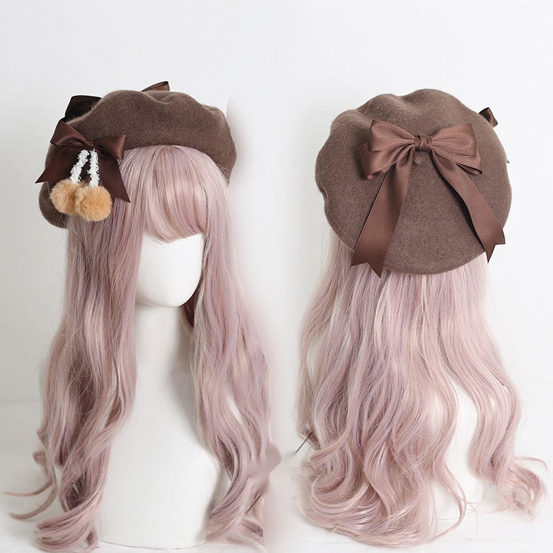 Lolita Hat Wool Beret Felt Ball Bow Beret Multicolor 28930:350646