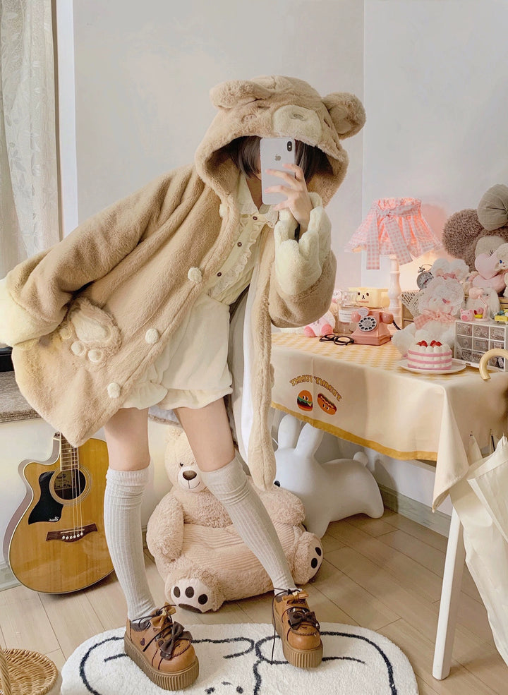 Lolita Plush Coat Bear Thick Cute Coat For Winter 32624:493350 32624:493350