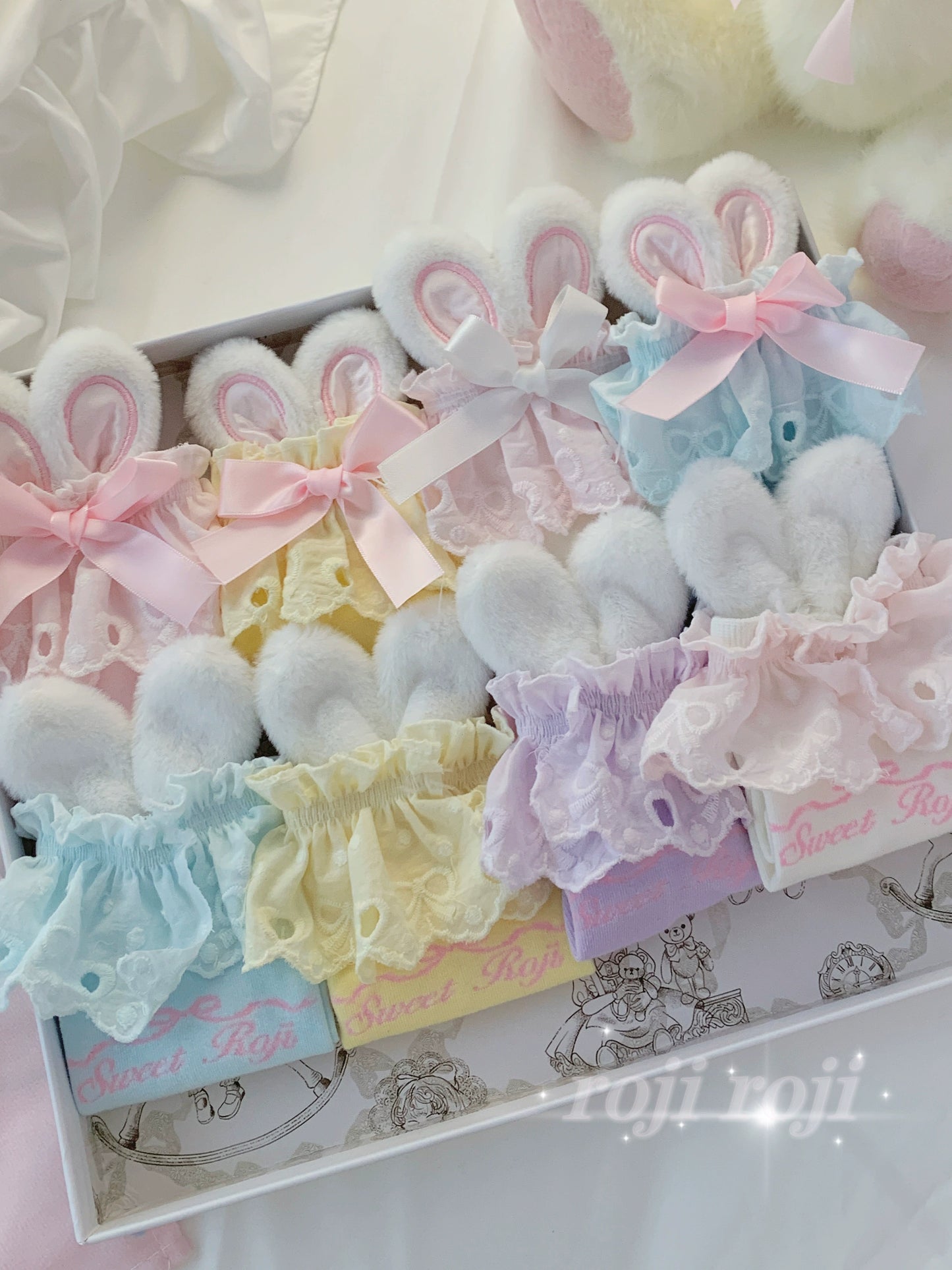 Kawaii Lolita Socks Bunny Ear Socks Lace Bow Short Socks 36574:564192