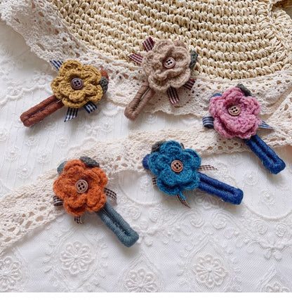 Mori Kei Hair Clips Handmade Knitted Flower Barrettes 36438:522420