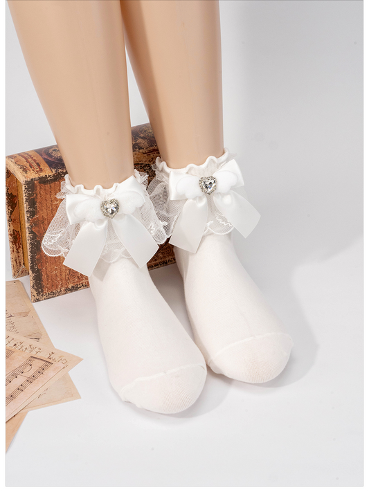 Jirai Kei Socks Rhinestone Lace Socks Lolita Mid-calf Socks 35290:487734