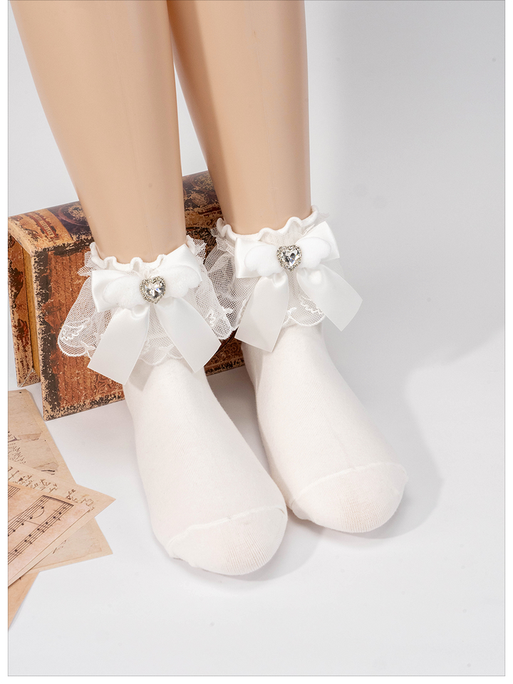 Jirai Kei Socks Rhinestone Lace Socks Lolita Mid-calf Socks 35290:487734 35290:487734