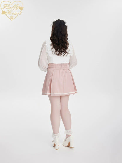 White Pink Jirai Kei Blouse Sheer Lace Shirt with Rhinestone 32914:403890