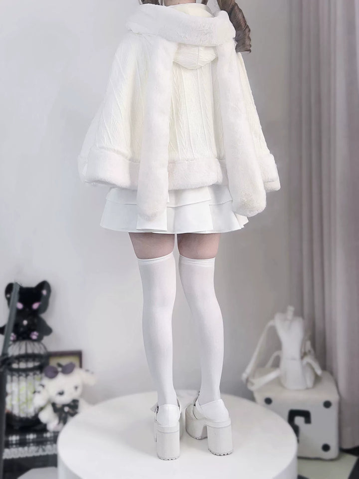 Jirai Kei Coat Fleece Cape Rabbit Ear Hooded Coat 40082:654334