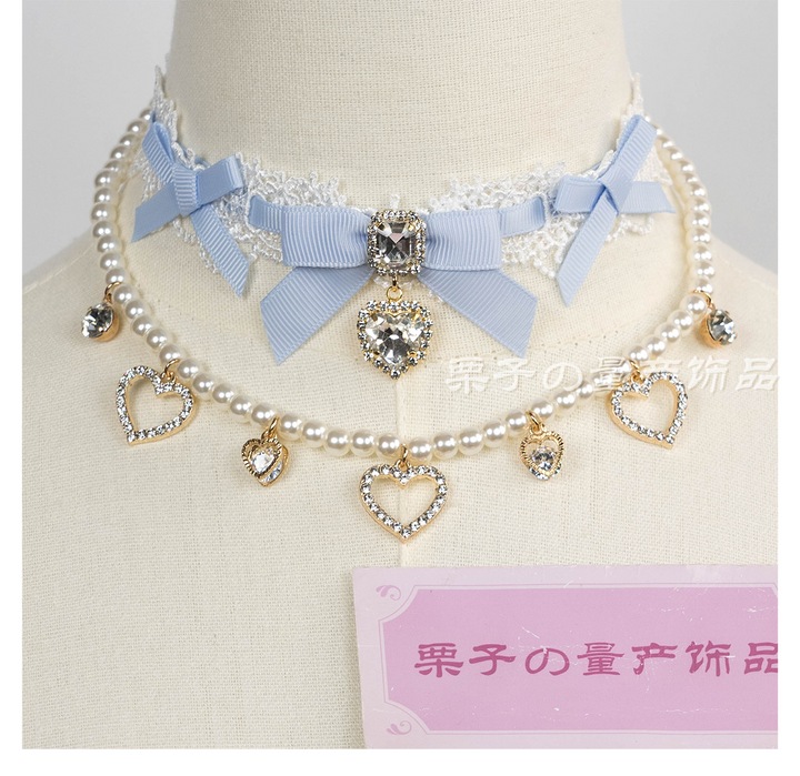 Jirai Kei Lace Choker, Detachable Faux Pearl Necklace 44010:793238