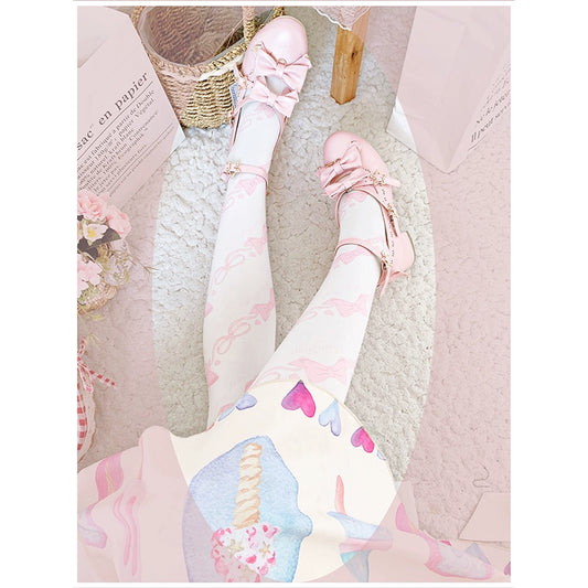 Lolita Knee Stockings Sweet Bows Pattern 22798:365162