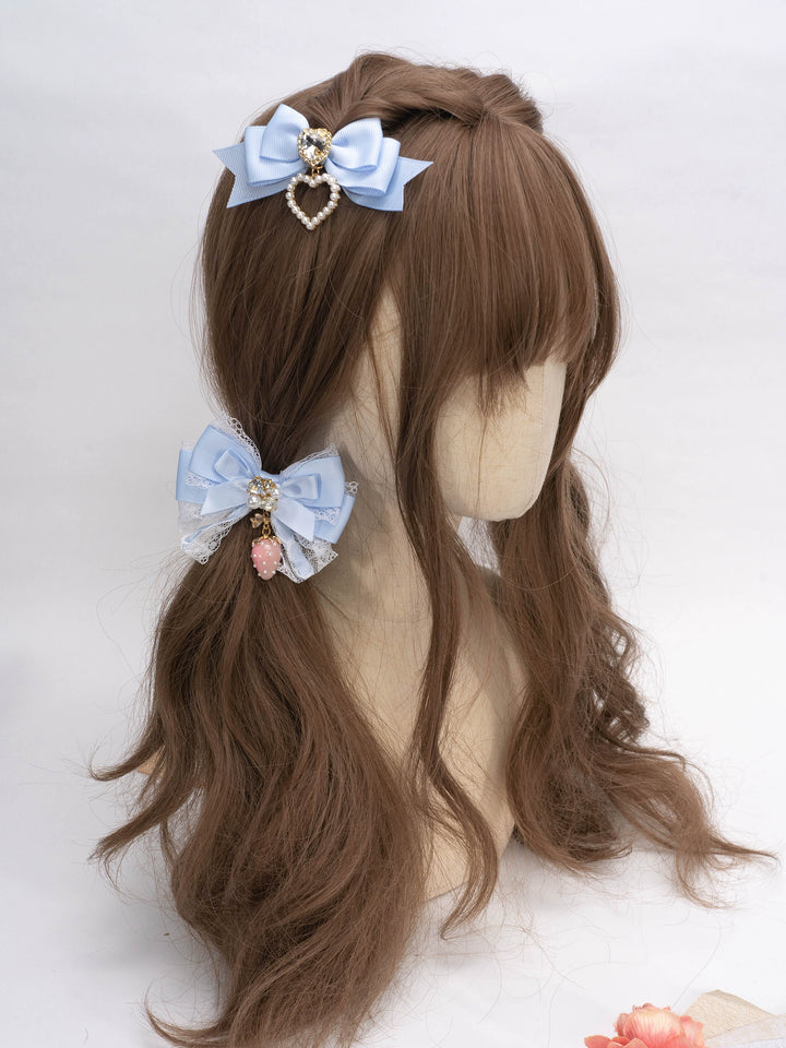 Jirai Kei Lolita Strawberry Princess Bow Hair Clips 21592:310956 21592:310956