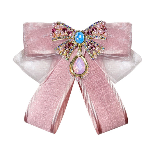 Kawaii Fashion Pink Bow Tie Rhinestone Brooch 21852:314106
