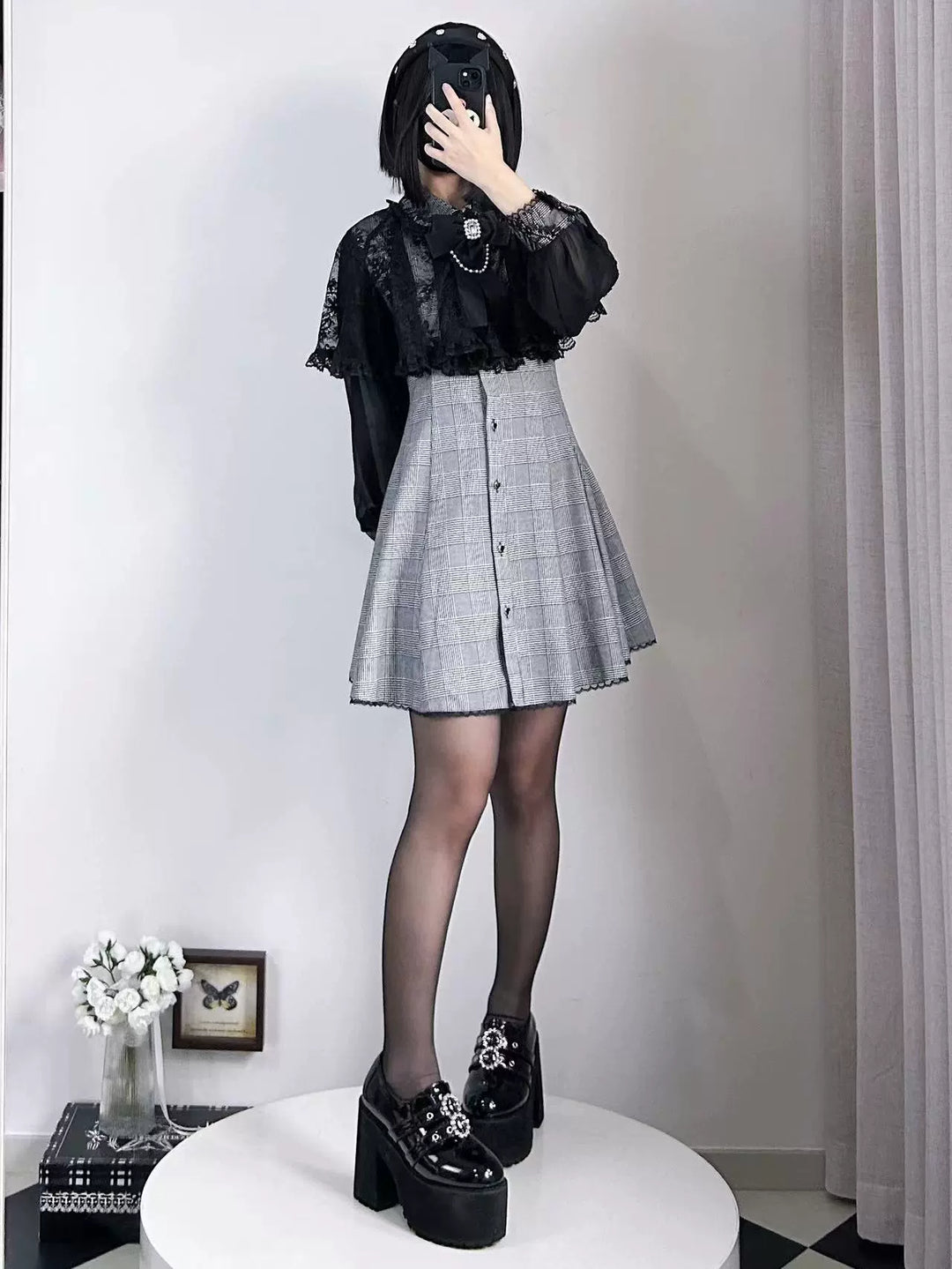 Jirai Kei Dress Lace Cape Dress Chiffon Long-sleeved Dress 39730:634460