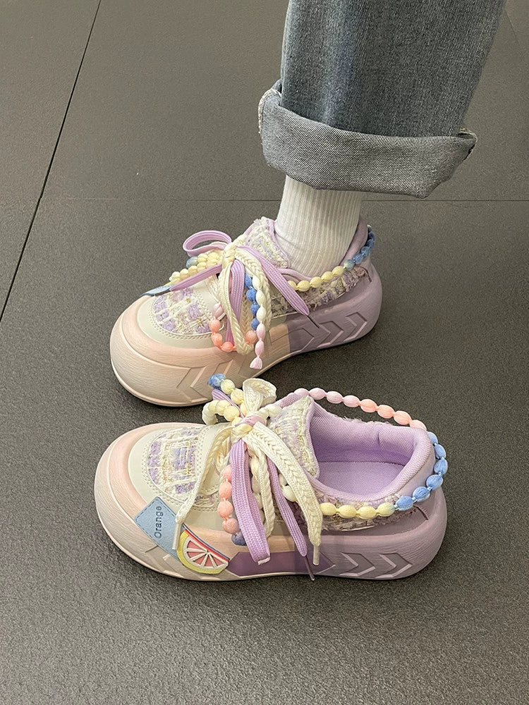 Kawaii Pink Blue Purple Shoes Pastel Platform Sneakers (Blue-pink / 36) 31750:372506 (Blue-pink / 36) 31750:372506