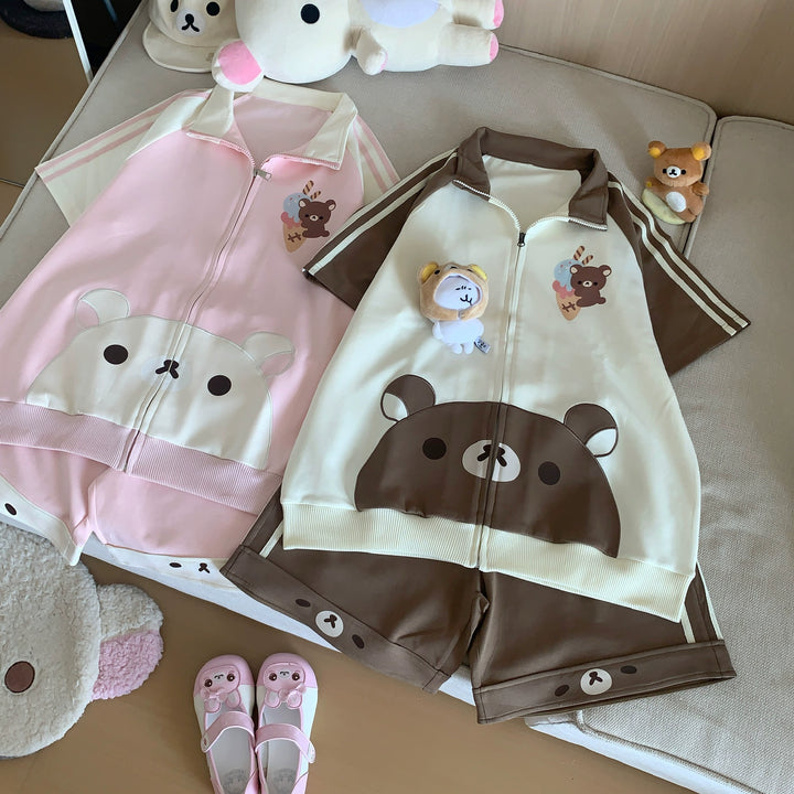 Summer Kawaii Outfit, Short Sleeve Zip-Up Sweatshirt 43557:779719