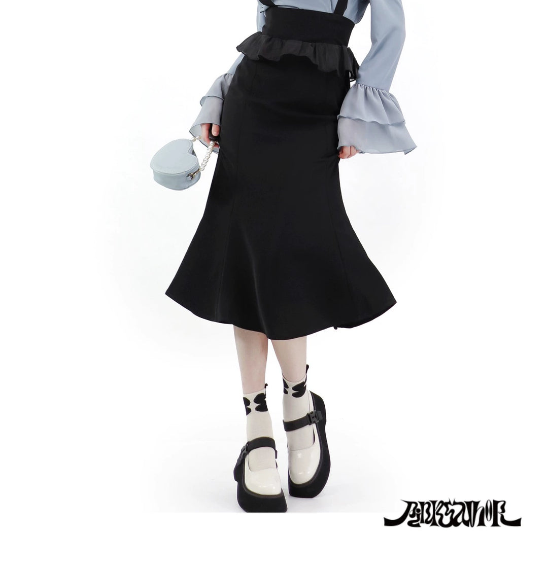 Elegant Outfit Set Chiffon Blouse Suspender Skirt Set 40238:663508