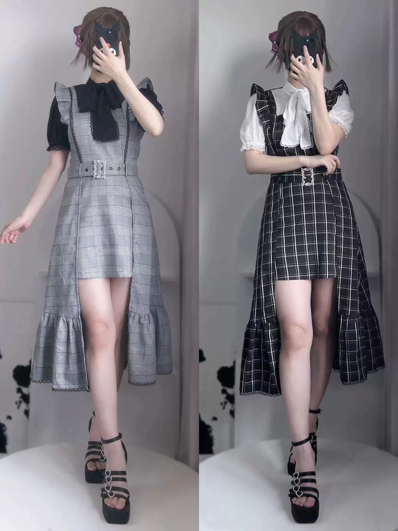 Jirai Kei Dress Faux Two-piece Dress Ruffle Irregular Dress 37844:574050