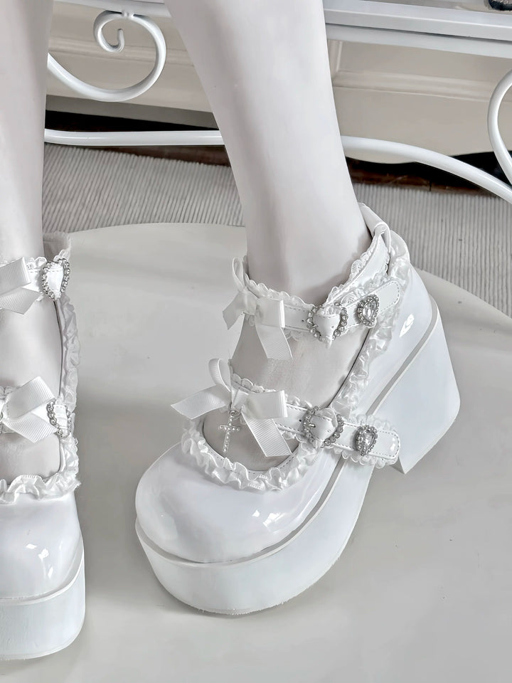Jirai Kei Platform Shoes, Cross and Bow Details 45284:845674