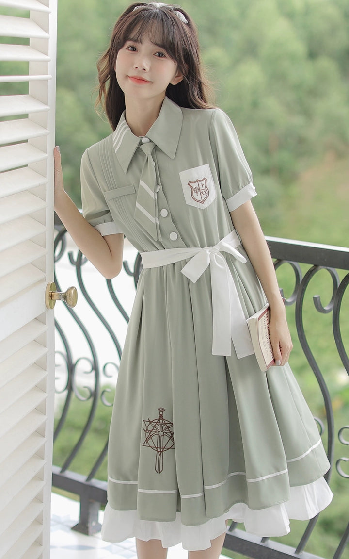 Preppy JK Uniform Dress A-line Princess Dress With Cape Multicolor 42437:760992
