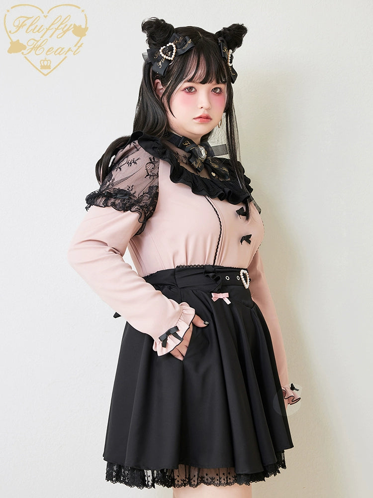 Jirai Kei Black Pink Skirt Heart Buckle High-Waisted Skirt 21934:366406