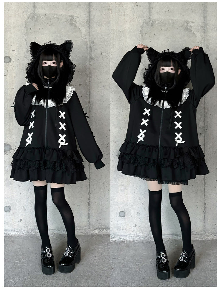 Jirai Kei Hoodie Jacket with Detachable Animal Ears & Doll Bag 42491:741960