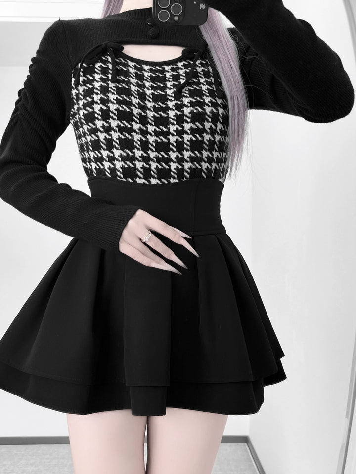 Jirai Kei Long Sleeves Sweater, Houndstooth Patterns 44154:797152