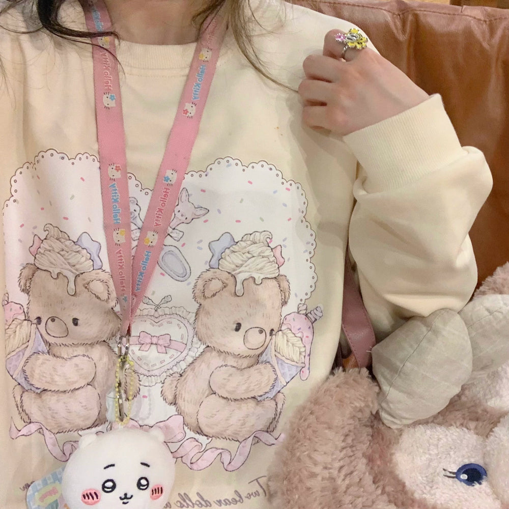 Kawaii Sweatshirt Ice Cream Bear Loose Round Neck Top 39718:645084