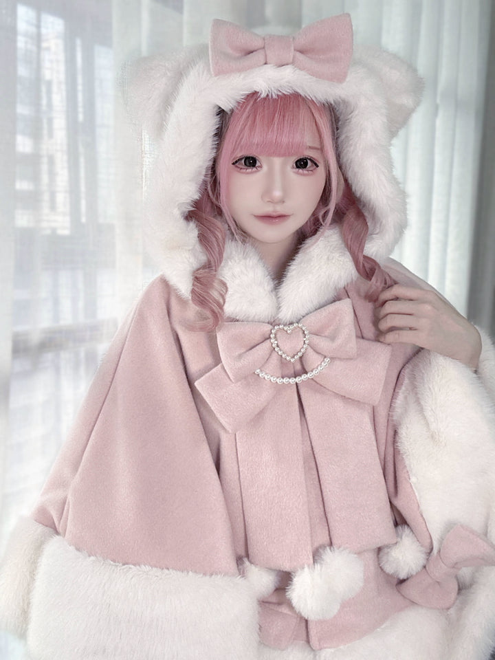 Kawaii Cat Ear Hooded Winter Cape 43984:791400