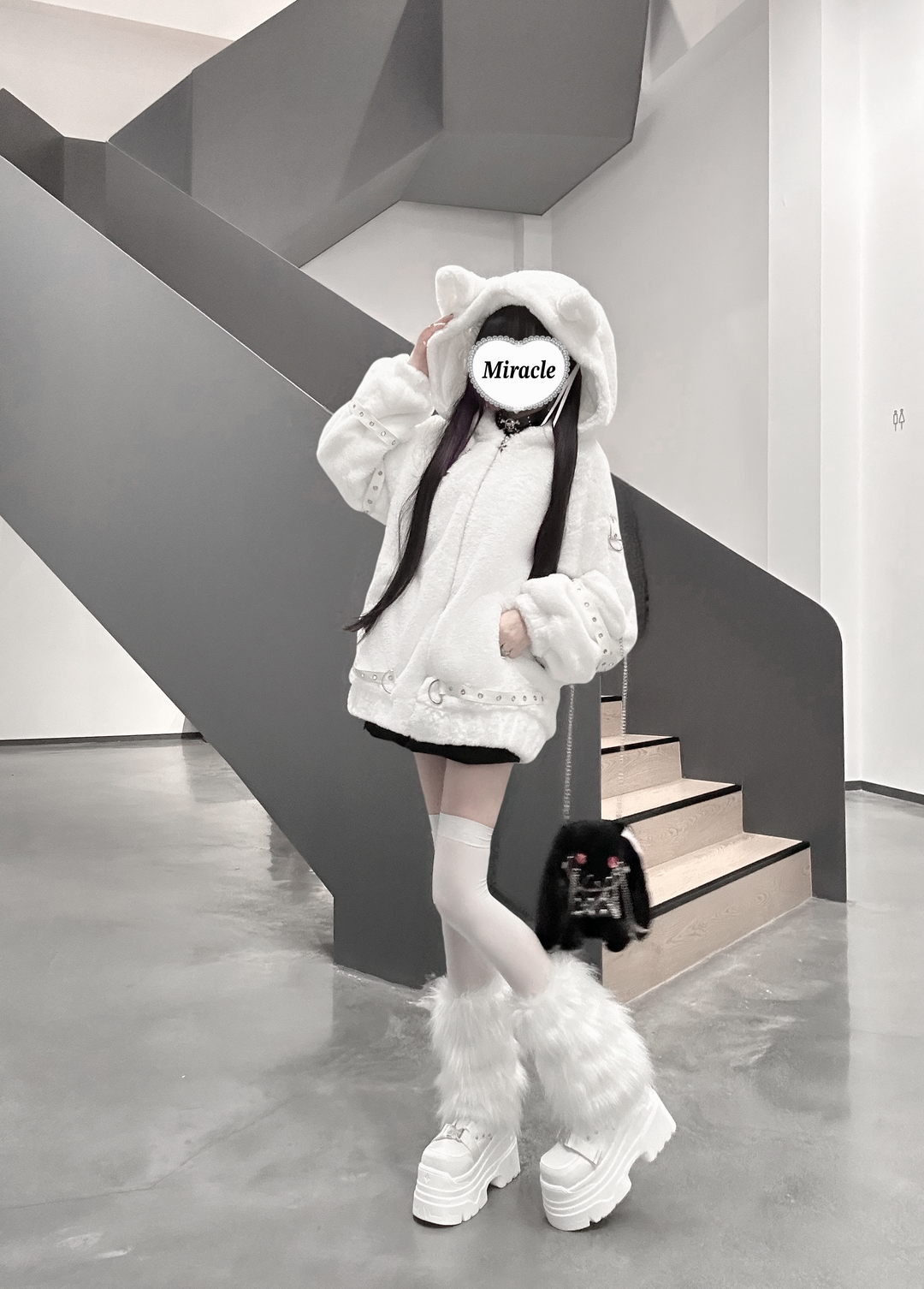 Subculture Oversized Plush Coat, Cat Ear Hood 43938:791937