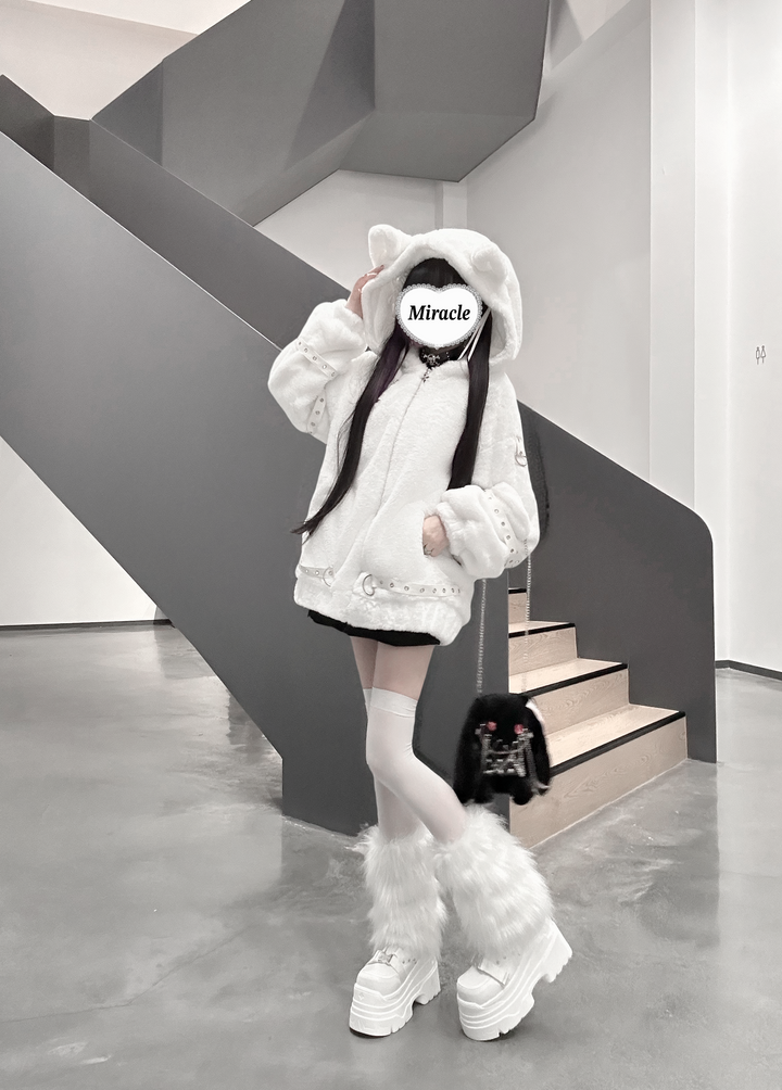 Subculture Oversized Plush Coat, Cat Ear Hood 43938:791937