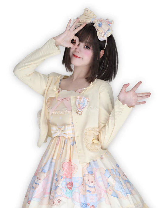 Sweet Lolita Dress Bear Print Jumper Dress Kawaii Salopette 37288:555342