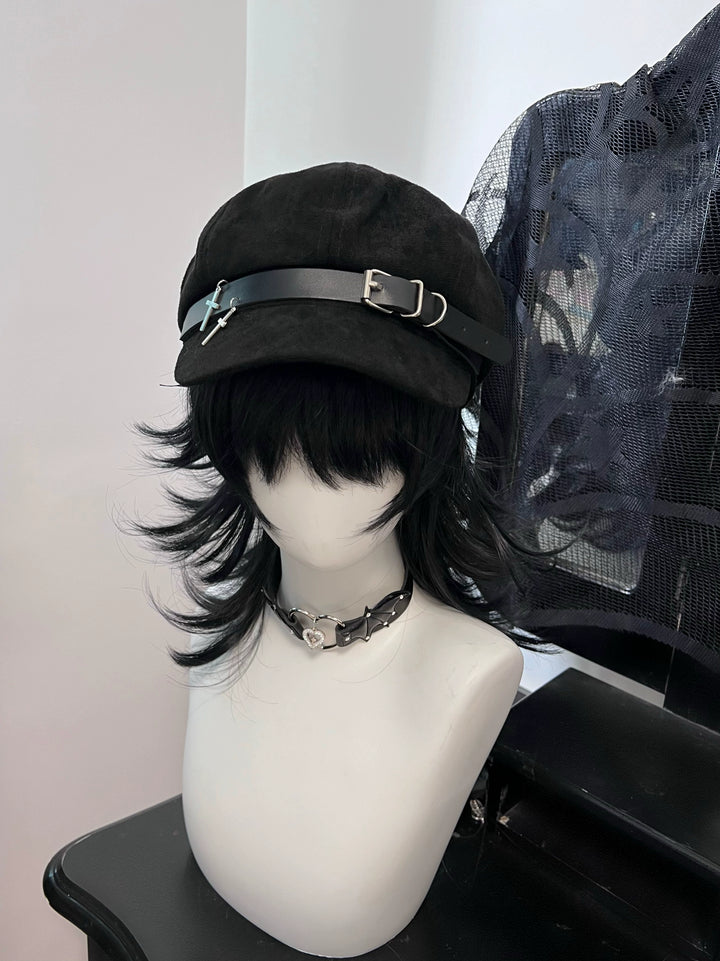 Jirai Kei Beret Subculture Neutral Black Hat 37728:576394