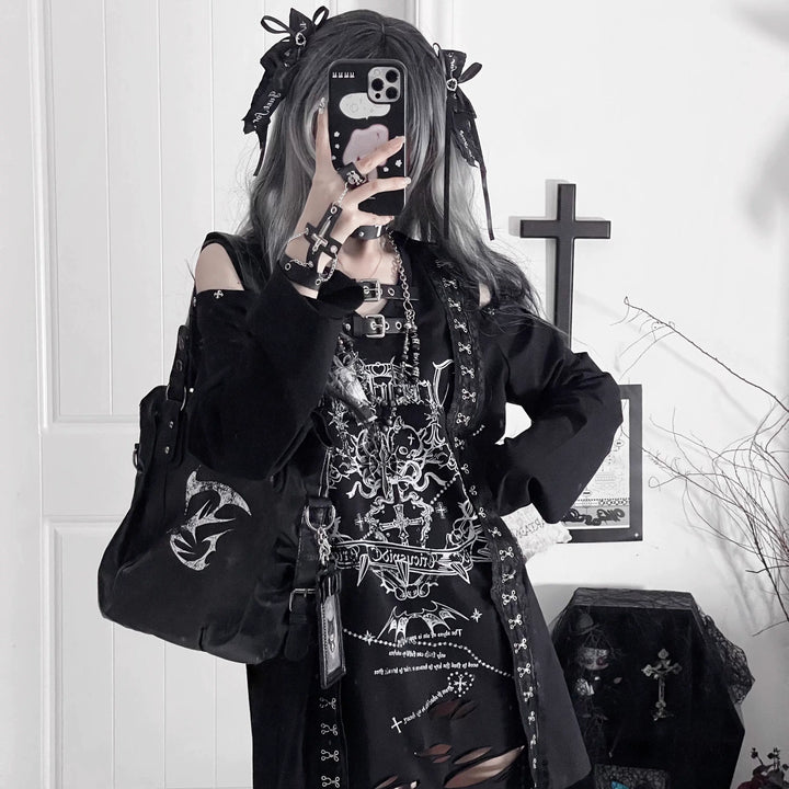 Subculture Long-Sleeved T-shirt, Belted Neck 44563:816460