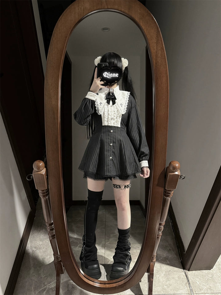 Jirai Kei Dress Set, Pointed Collar With Cross Accents (2XL L M S XL) 44145:797306