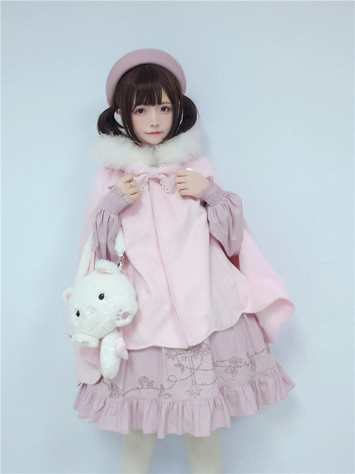 Sweet Lolita Winter Coat Woolen Coat Petal Hem Hooded Cape 40652:672150