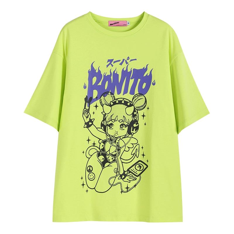 Spice Girls T-shirt Punk Printed T-shirt Loose Fitting Top (L M S / Green) 37702:577772