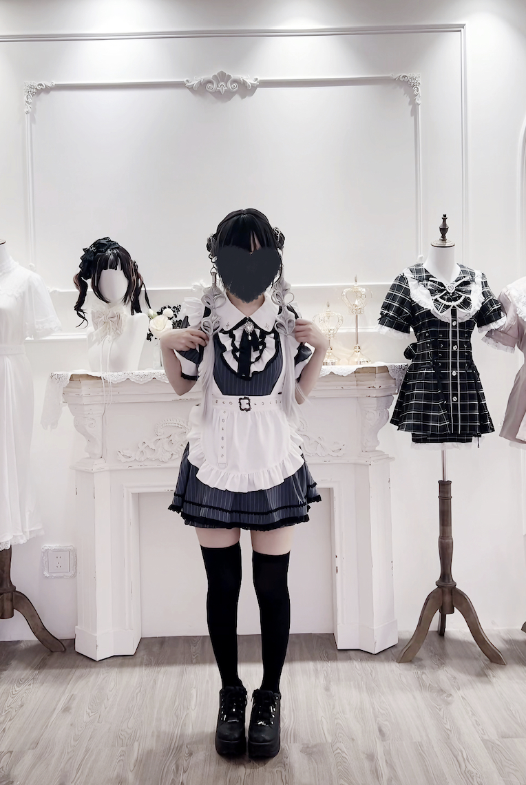 Maid Style Jirai Kei Dress Set, Pocketed Shorts + Apron 43439:778402