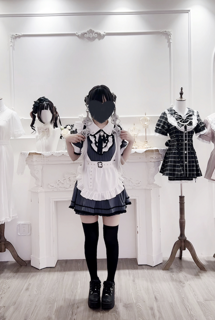 Maid Style Jirai Kei Dress Set, Pocketed Shorts + Apron 43439:778402