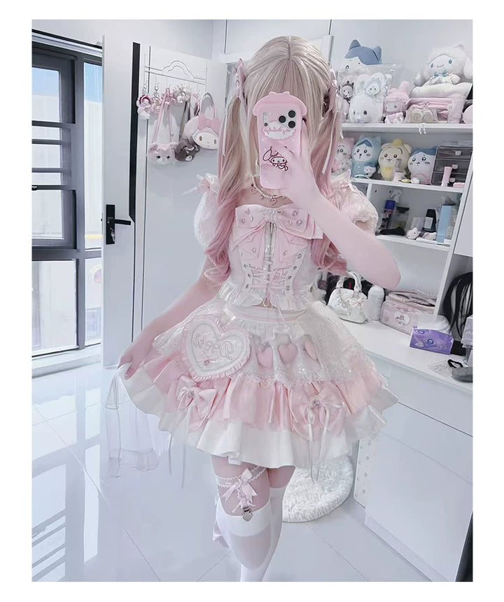 Chika Idol Outfit, Pink Heart-Decorated Top & Skirt 44770:827364