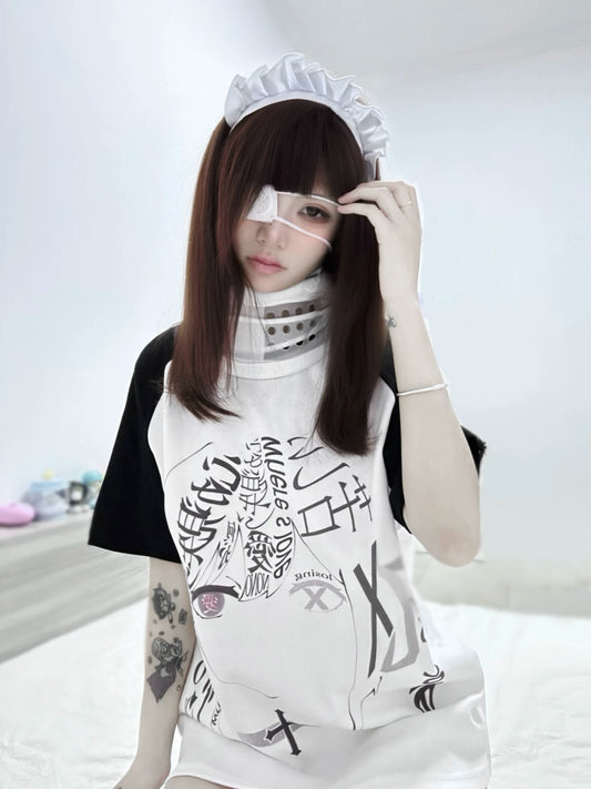 Yami Kawaii T-shirt Insert Half Sleeve Top Cotton Shirt 37014:546848