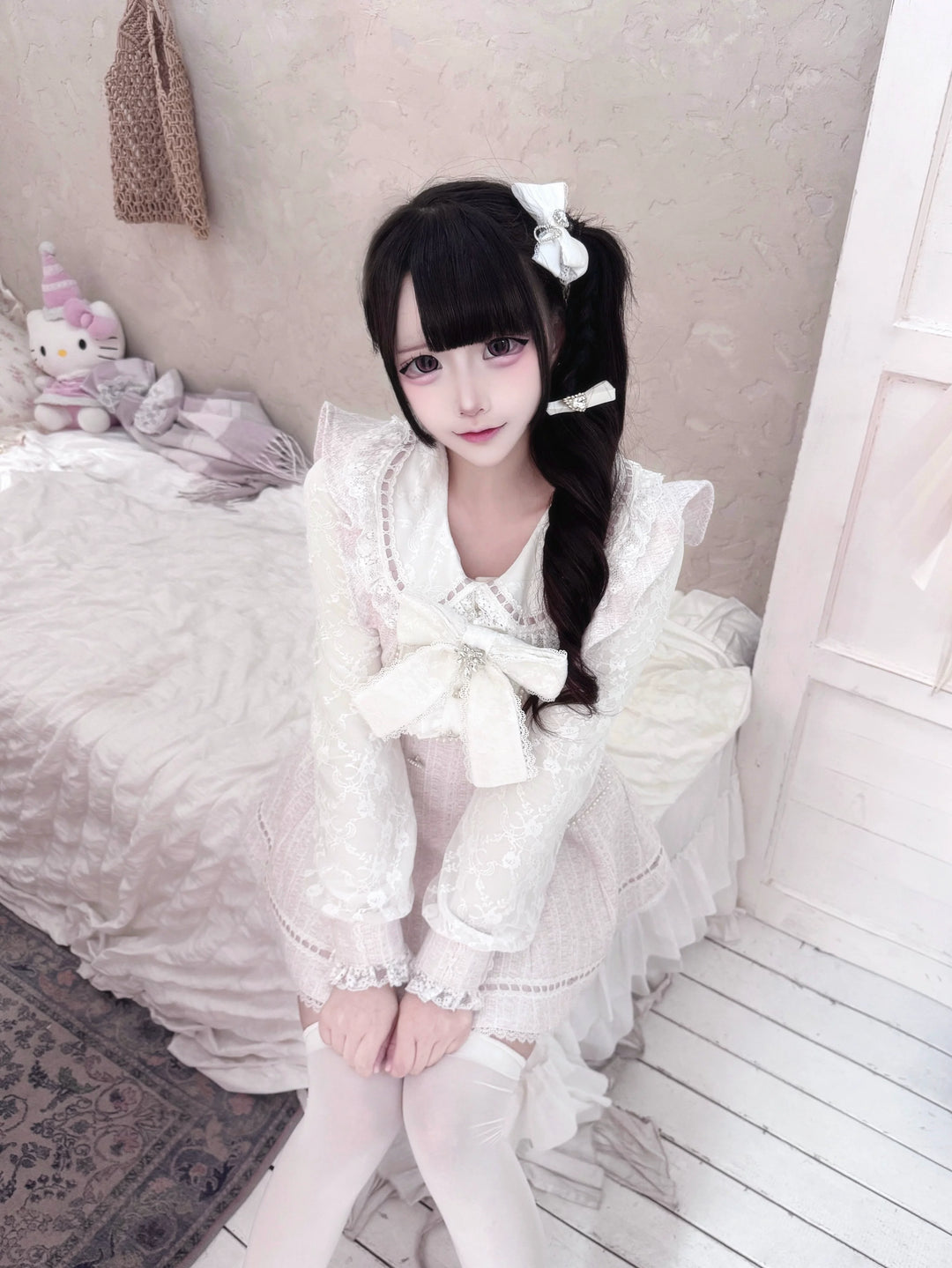 Peter-Pan Collar Ryousangata Dress Set, Lace Sleeves 44524:815230