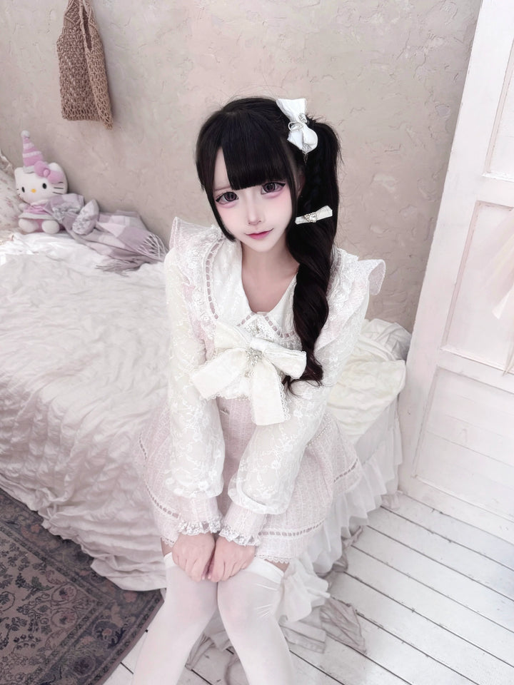 Peter-Pan Collar Ryousangata Dress Set, Lace Sleeves 44524:815230