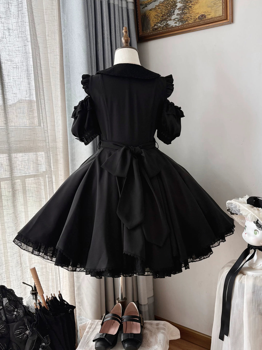 Seiso Kei Solid Lace Dress, Open Shoulder 45634:857913