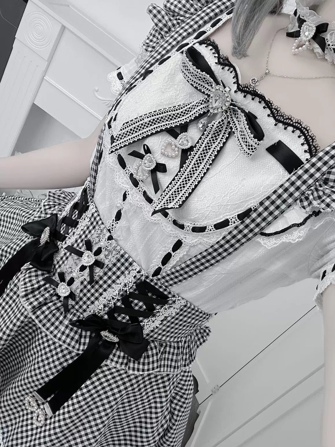 Jirai Kei Cotton Shirt, High-Waisted Suspender Skirt 45267:845207