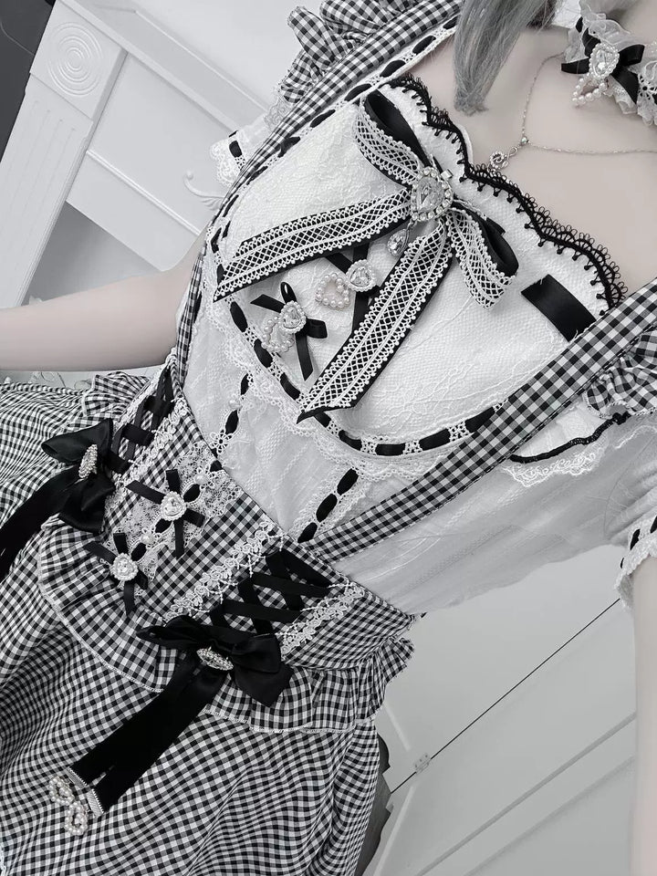 Jirai Kei Cotton Shirt, High-Waisted Suspender Skirt 45267:845207