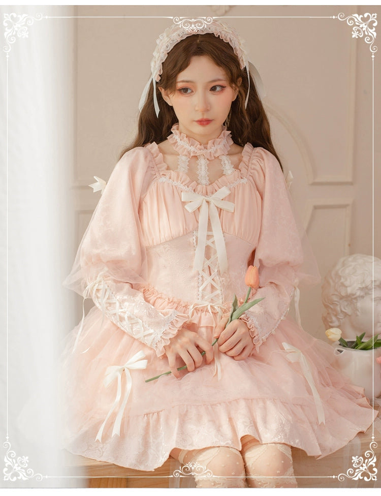 Gothic Lolita Dress Long Sleeve Dress Black Pink Puffy Dress 32084:381988