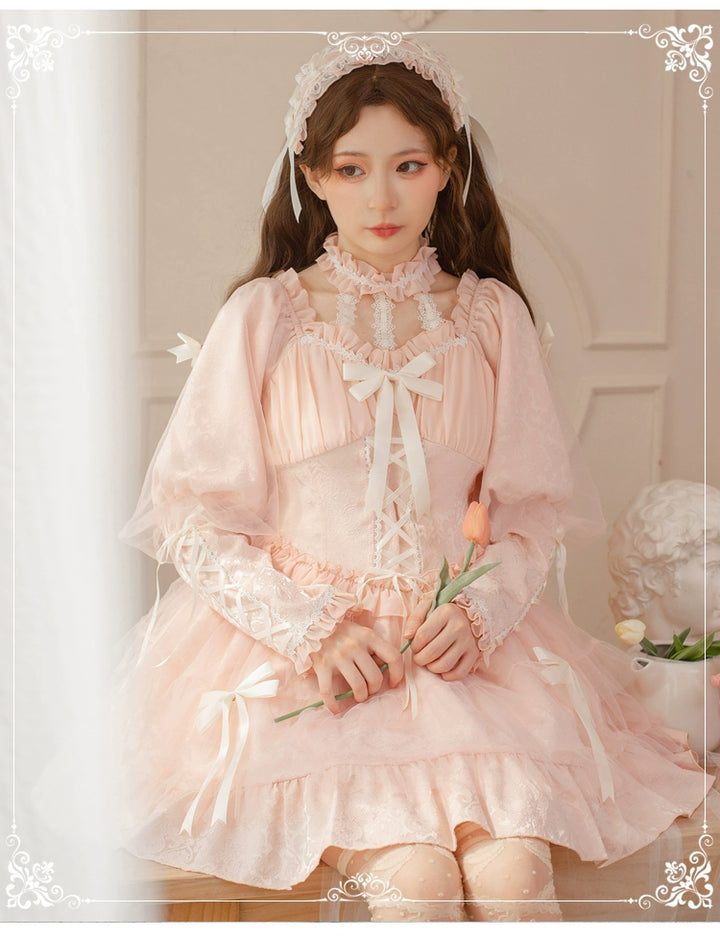 Gothic Lolita Dress Long Sleeve Dress Black Pink Puffy Dress 32084:381988 32084:381988