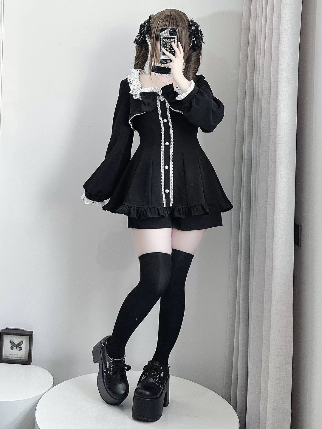 Jirai Kei Long Sleeves Dress, Pocketed Shorts 44197:808139