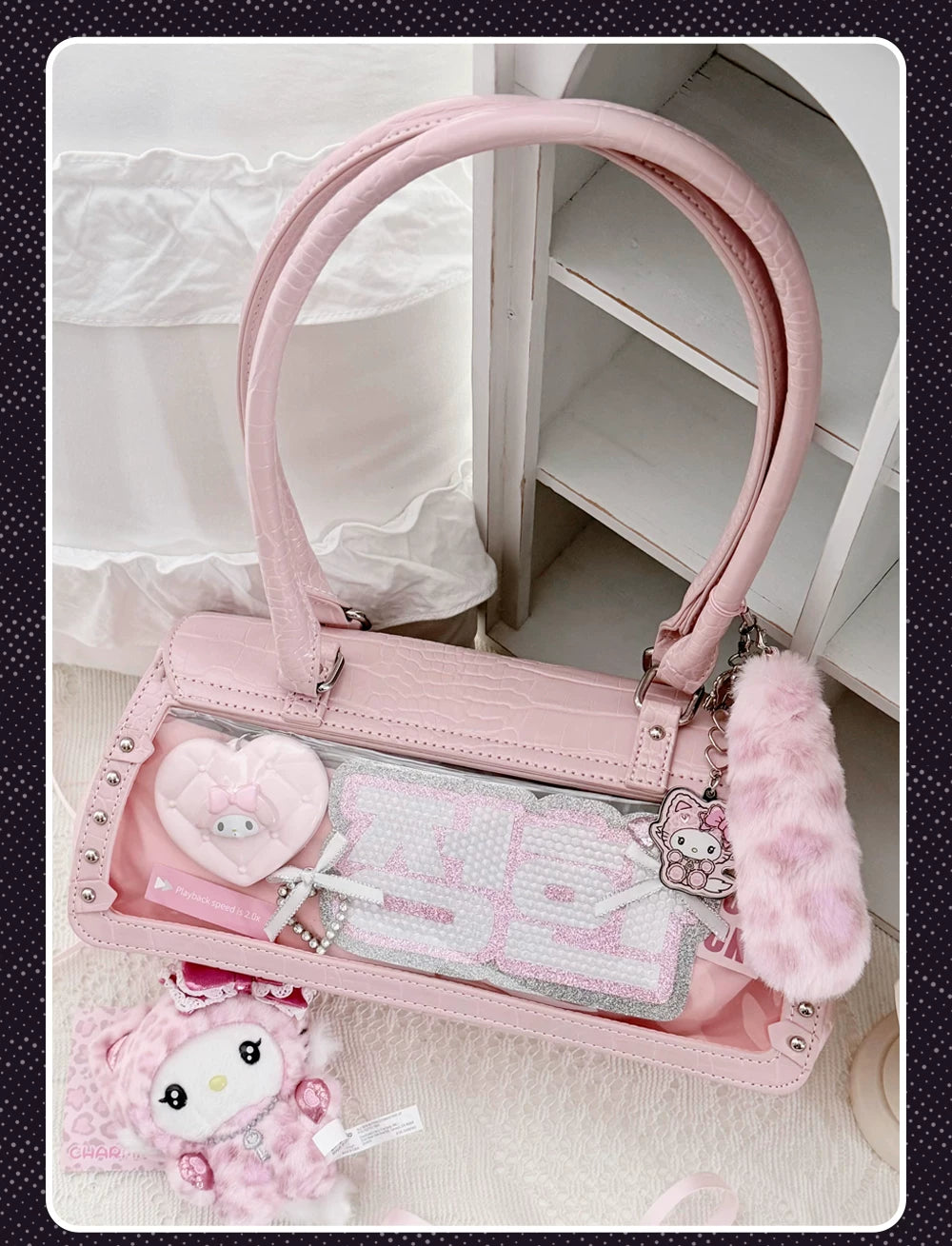 Bat-Inspired Itabag, Croc Texture & Clear Display Window 44930:828989